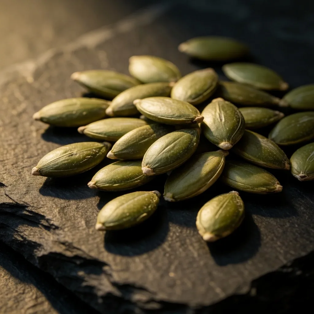 Zinc-rich pumpkin seeds on dark stone